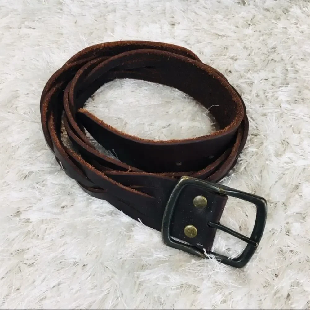 Vintage GAP Leather Braided Sz Small Medium Brown Belt